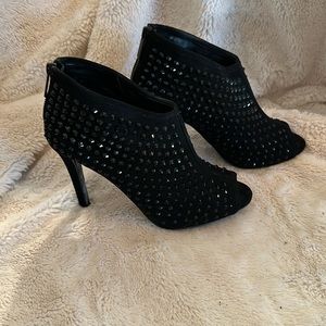 Michael Kors Dani Sparkle Studded Suede Peep Toe Heels